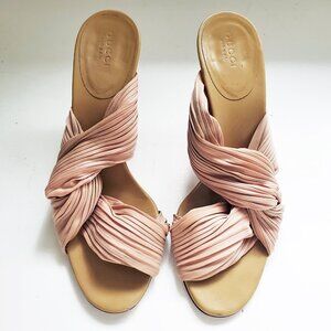 Gucci Nude Pleated Satin Fabric Rouched Stiletto Mules Size 38